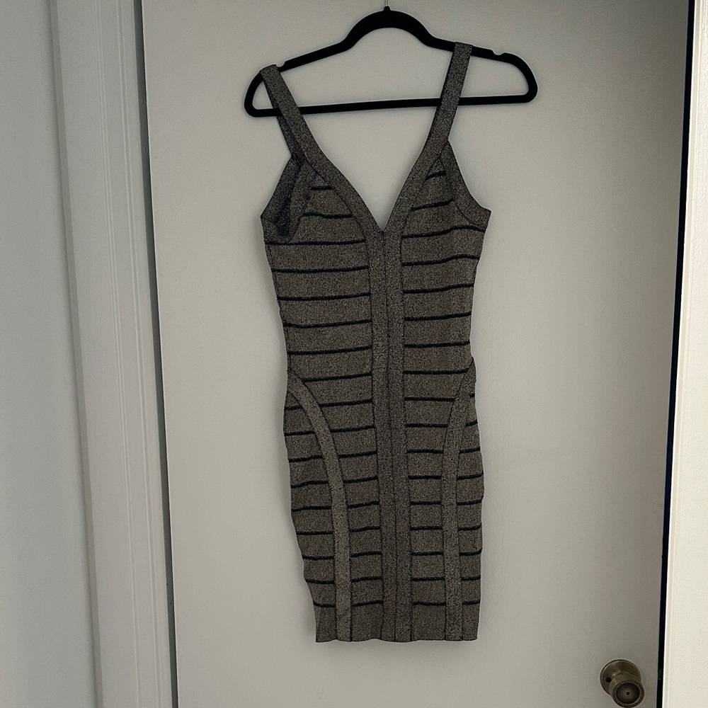 Guess Gray and Black Striped Mini Dress